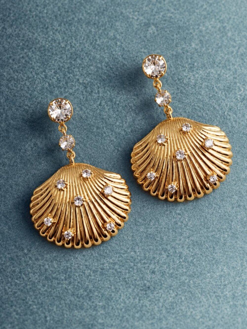 Anthropologie 18K Gold Crystal Seashell Drop Earrings NEW